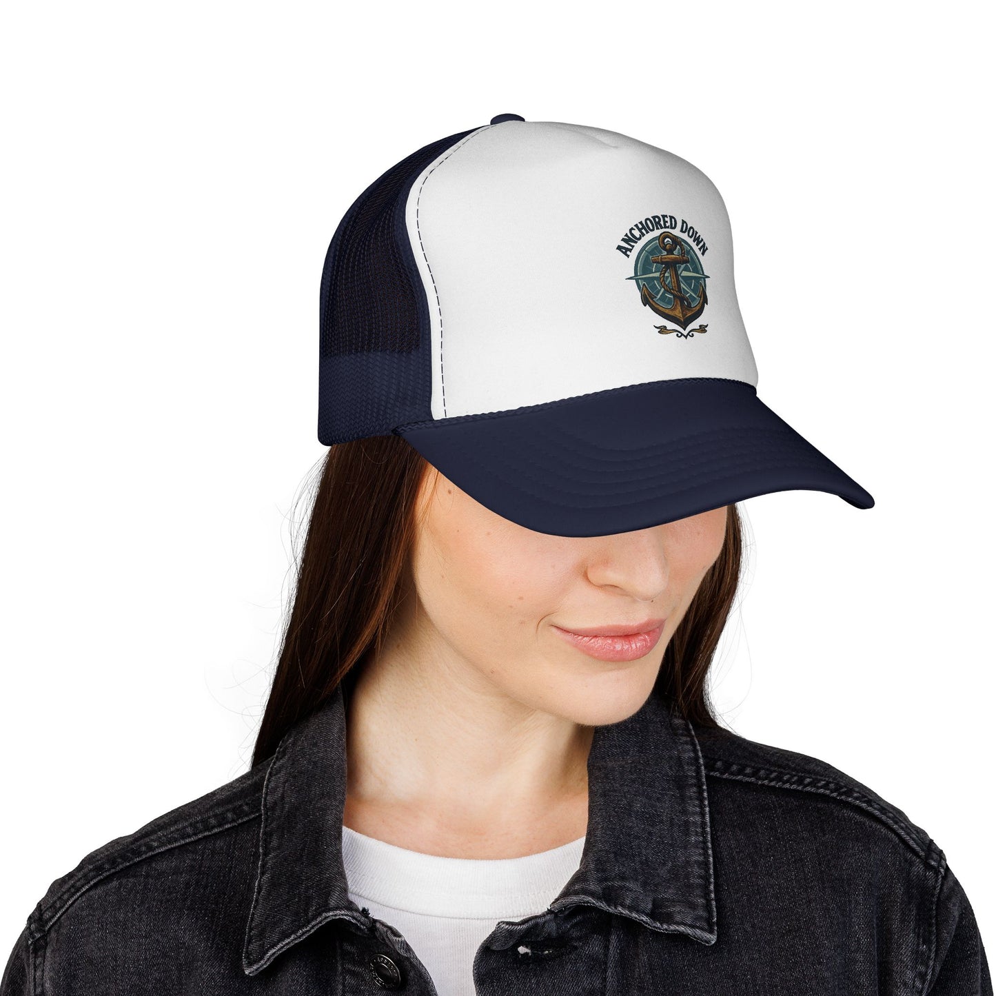 Anchored Down Trucker Cap — Nautical Anchor Baseball Hat