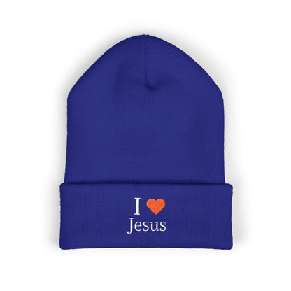 Beanie Hat Embroidered with 'I ❤️ Jesus' Design