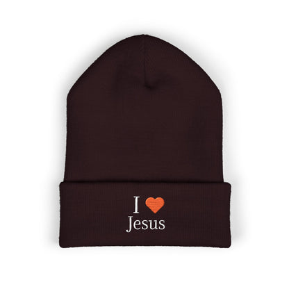 Beanie Hat Embroidered with 'I ❤️ Jesus' Design
