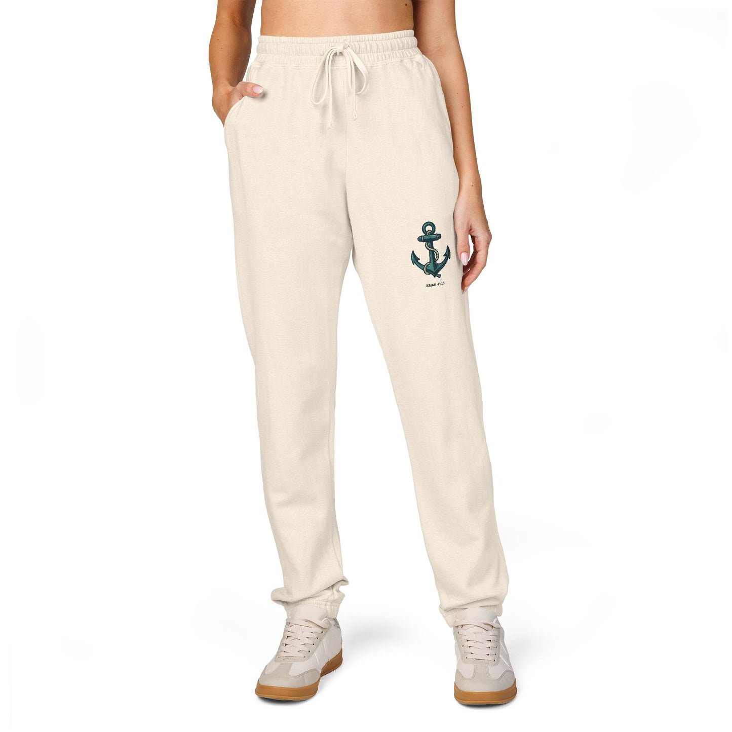 Fleece Sweatpants with Anchor and Biblical Scripture Design
