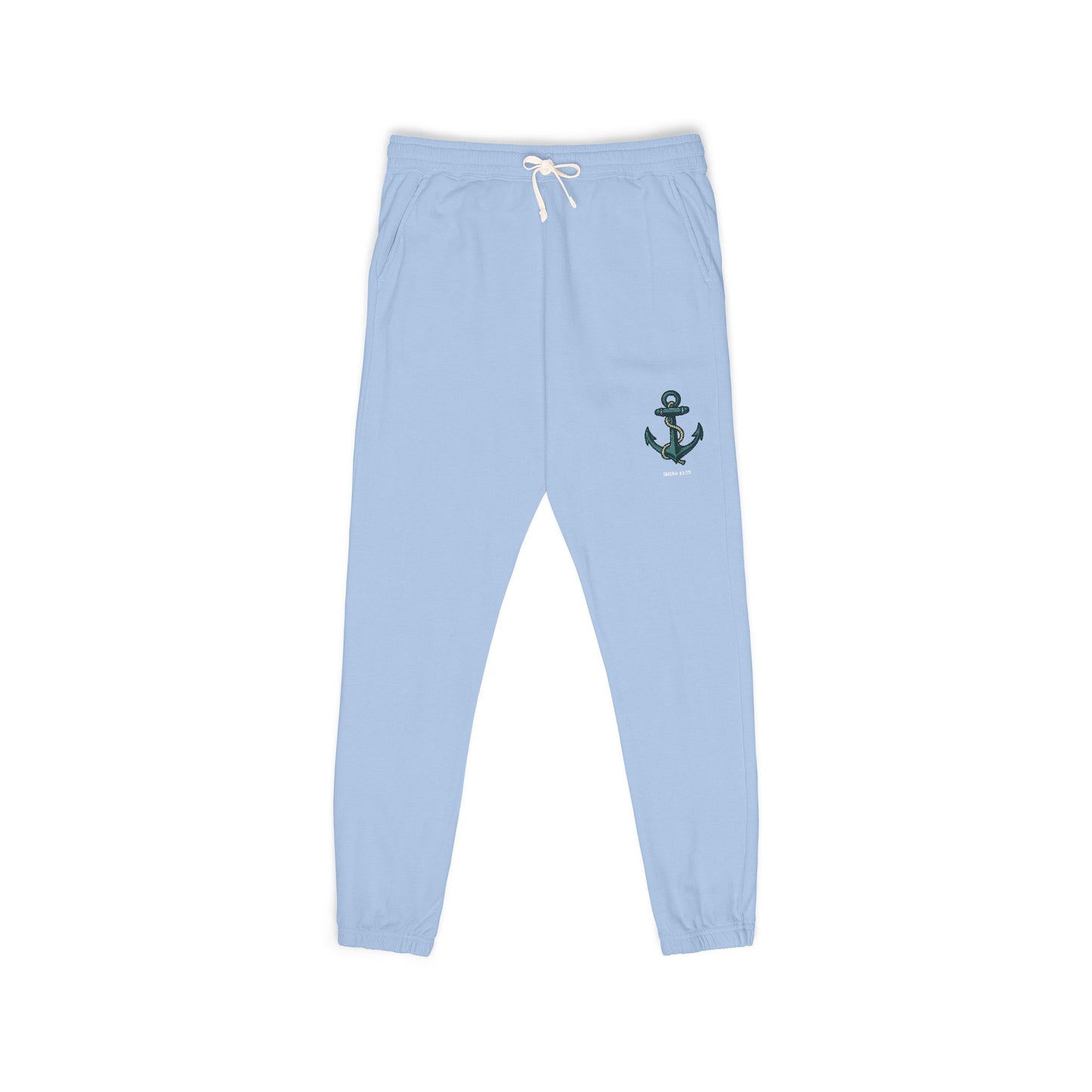 Fleece Sweatpants with Anchor and Biblical Scripture Design