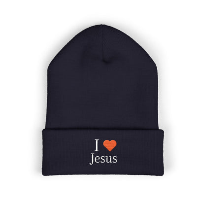 Beanie Hat Embroidered with 'I ❤️ Jesus' Design
